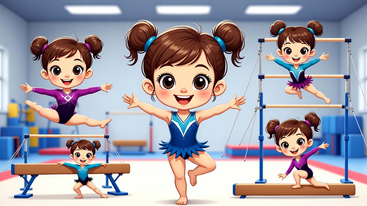 Bambini che praticano ginnastica artistica cartoon
